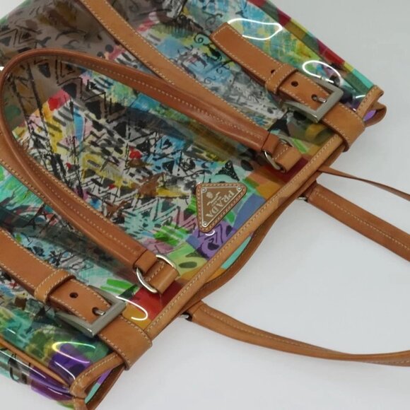 PRADA Tote Bag Vinyl Leather Clear Multicolor Silver - Picture 6 of 15